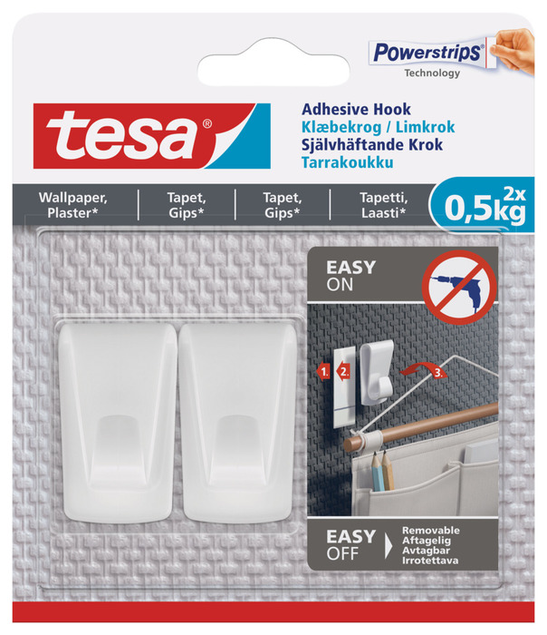 tesa® klæbekrog til tapet og gips 0,5 kg - 2 stk.